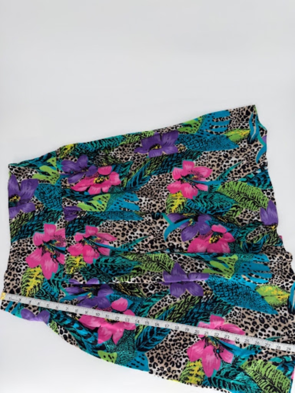 Vintage CW Sport Neon Tropical Floral Leopard Rayon Drop Waist Mini Skirt M